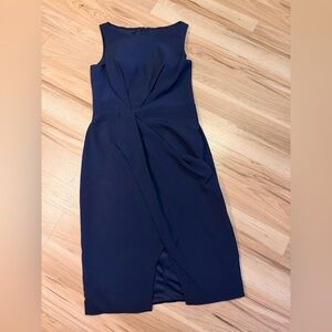 JS Collections Navy Twist-Detail Midi Sheath Dress